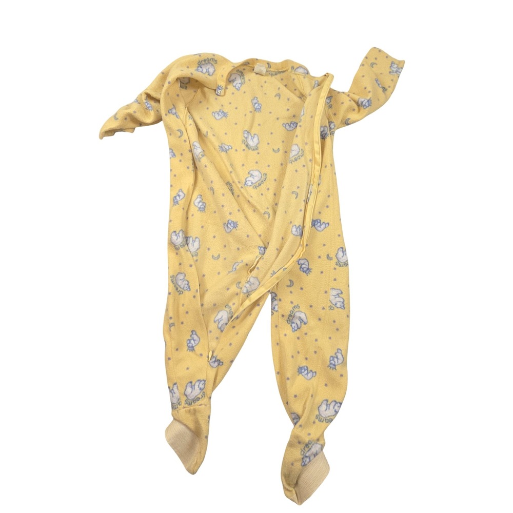 Vintage Yellow Polar Bear Fleece Footed Sleeper Pajamas Sweet Dreams Star Moon